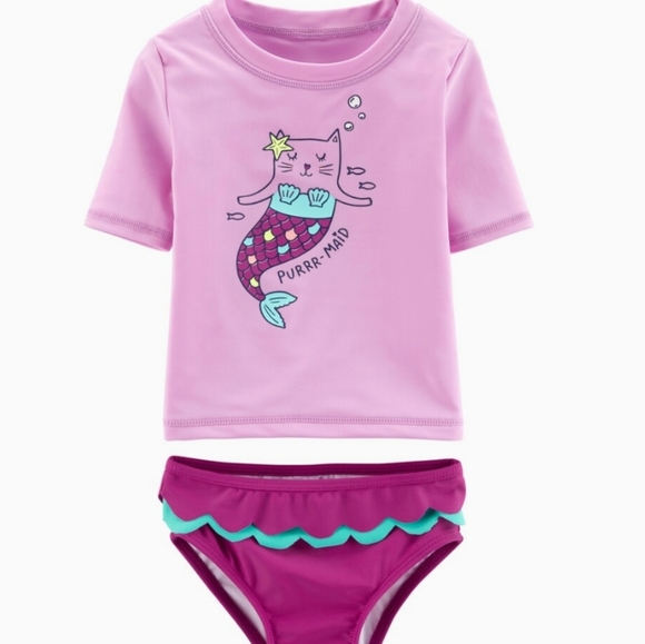 Carter's Rash Guard Swim Suit Baby Girls 3 to 6 months UPF 50+ Purple Mermaid - Picture 2 of 7
